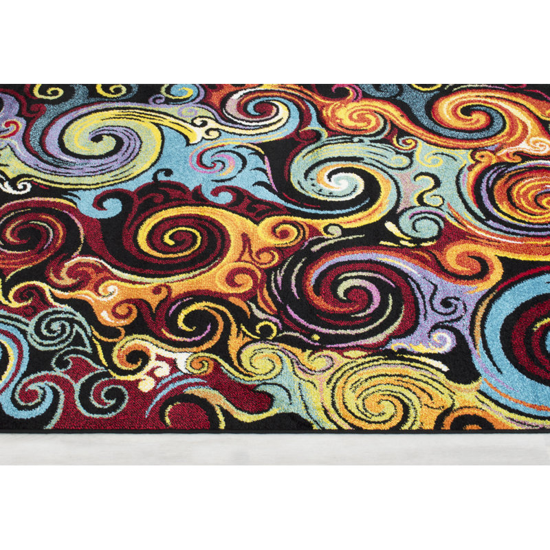 Ebern Designs Littell Trippy Waves Red Area Rug | Wayfair